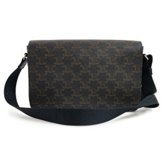 Celine flap messenger Crossbody Triomphe canvas calfskin leather black - Picture 1 of 9